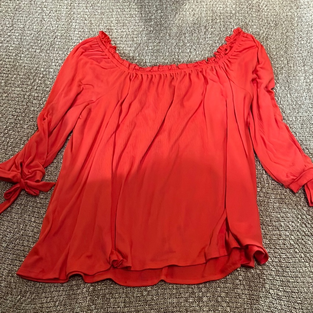 Gorgeous Coral Ruffled Neck Blouse